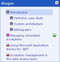 Similarly, within an Application, the Navigation area lists the stages of the Application and also displays additional support documentation.
