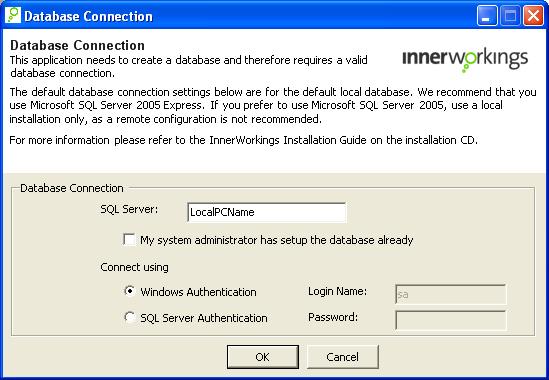 Using the Developer Interface 3-6 6. If you are installing content that requires access to a SQL Server database, the Database Connection dialog box will open.