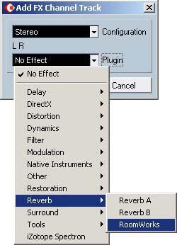 1) Creating an FX Channel track The first step in setting up the plug-in effects is to create an FX Channel track.