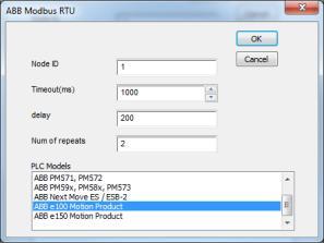 The dialog changes slightly and now includes an additional area showing the slave devices that have been added to the Modbus RTU network.