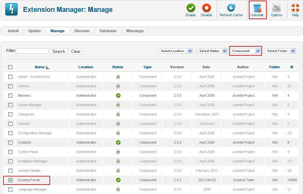 The Extension Manager: Manage page opens as shown in Diagram 5.
