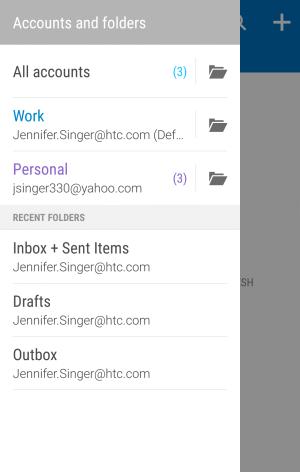 To display email messages in another mail folder, tap > Folder, and then tap the folder you want to view. To refresh the inbox, pull down the screen.