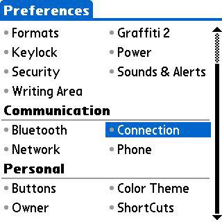 2. Tap on "Prefs", and then click on Connection under the communication options menu as shown in Figure 1.1.2 Figure 1.1.2 3.