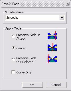 5.0 Fade Editor : Parameters & Options Section Save X Fade The dialog box opens with the cursor in the X Fade Name box.