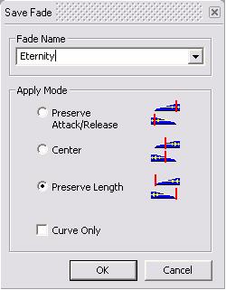 5.0 Fade Editor : Parameters & Options Section Save Fade The dialog box opens with the cursor in the Fade Name box.