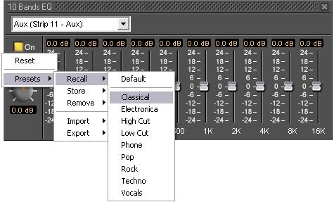 5.0 Effects : Plug-Ins Effects Presets Right-clicking in the Plug-in window pops-up a contextual menu which enables the plug-in to be Reset to its default values.