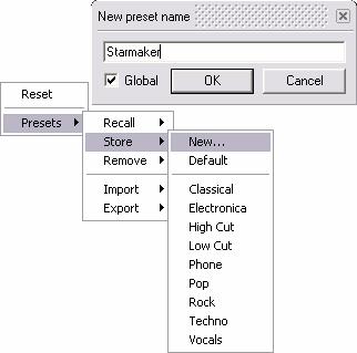 Effects Presets context menu and recall sub-menu Choosing Presets Click on the desired preset from the list.