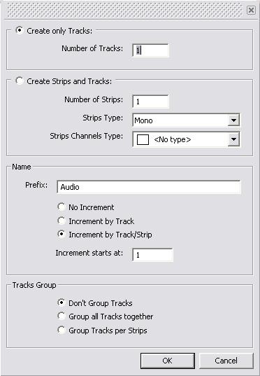 5.0 Tracks and Track Groups : Tracks Create New Tracks New tracks are inserted below the currently selected track or, if no track is selected, at the bottom after the last existing track.
