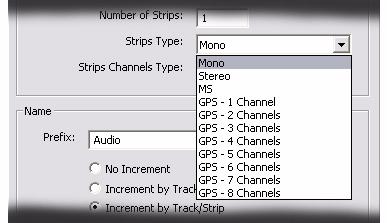 5.0 Tracks and Track Groups : Track Types Other types of strip can be selected from the Strips Type drop-down list.