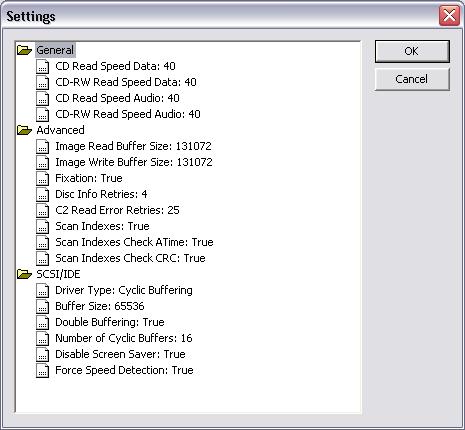 5.0 File and Project Interchange : CD Import Settings pops up a dialog box with specific drive settings.