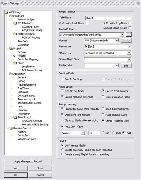 5.0 Settings : Project When a Project operation will generate new Media Files, the radio buttons below the combo box offer the choice of either: Generate new Media in the Project Media Folder