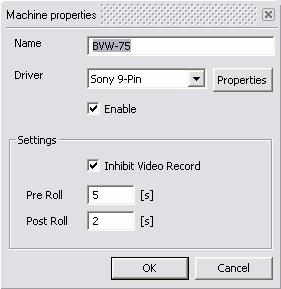 5.0 Settings : Remote Control Properties Clicking on the Properties button opens the Machine Properties dialog box (see below) OK Click OK to accept changes (if any) and close the Machines page.
