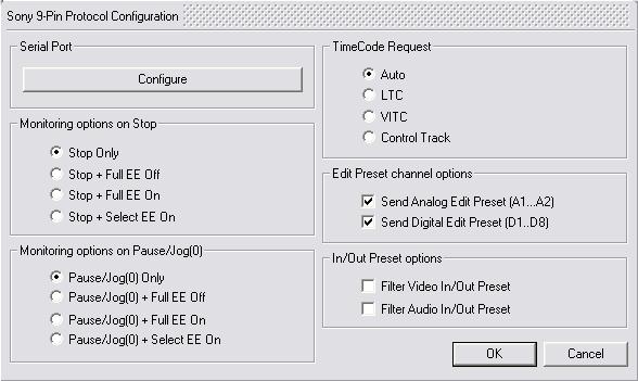 5.0 Settings : Remote Control Shows the current Pre Roll time for the external machine. Type in the box to change the value. Post Roll Shows the current Post Roll time for the external machine.