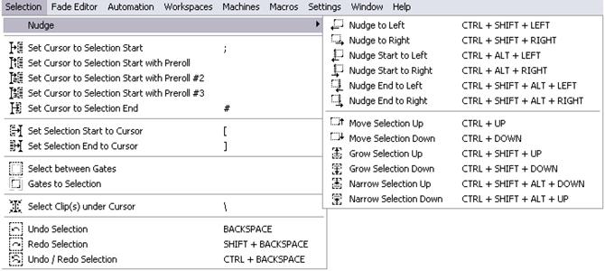 5.0 Menus : Selection Delete Selected CD Marker CD Mark Groups Deletes the currently selected CD Marker Enables automatic creation of CD Markers Groups in the Project Editor Selection Cursors & Marks