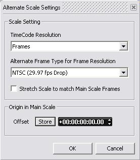 5.0 Transport and Navigation : Navigation Alternate TimeCode Scale Settings Choosing this pops up the Alternate Scales dialog: