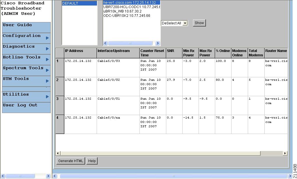 Reviewing the CMTS Dashboard Reviewing the CMTS Dashboard To get summary information on a Cisco CMTS, review the CMTS Dashboard dialog box. Figure 17 shows the CMTS Dashboard.