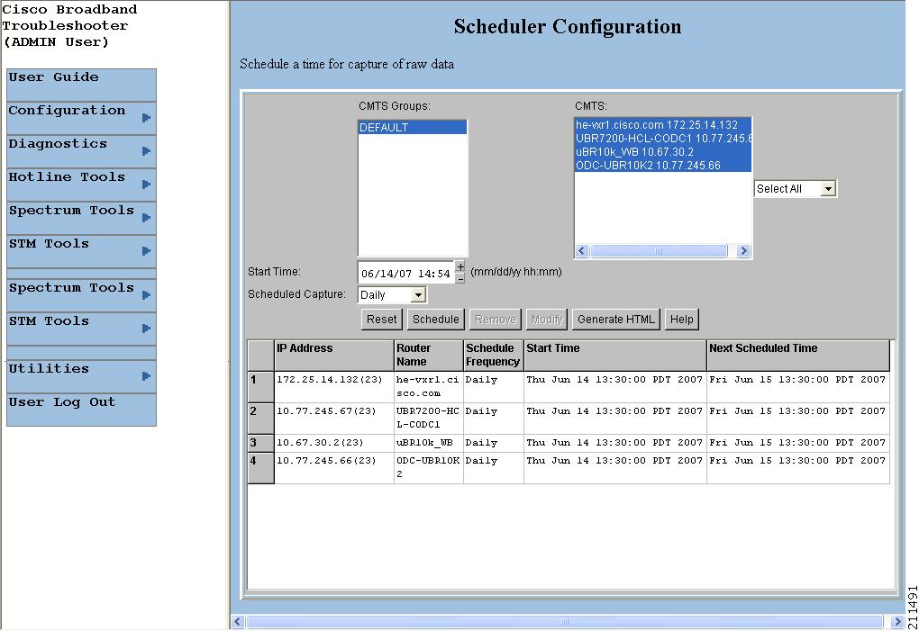 Showing and Configuring the Flap List Analysis Scheduling the Flap List Analysis To schedule a time to capture raw data from one or more Cisco CMTSs, use the Scheduler Configuration dialog box, which