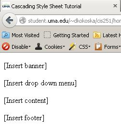 Upload the index.html page to the cis251/home_page_design folder on the server. From the web, navigate to you cis251 folder student.uma.edu/~your.name/cis251 and click on the home_page_design folder.