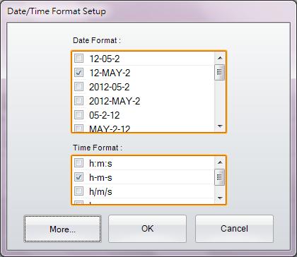 User selects preferring Date/Time format directly, or click icon More for