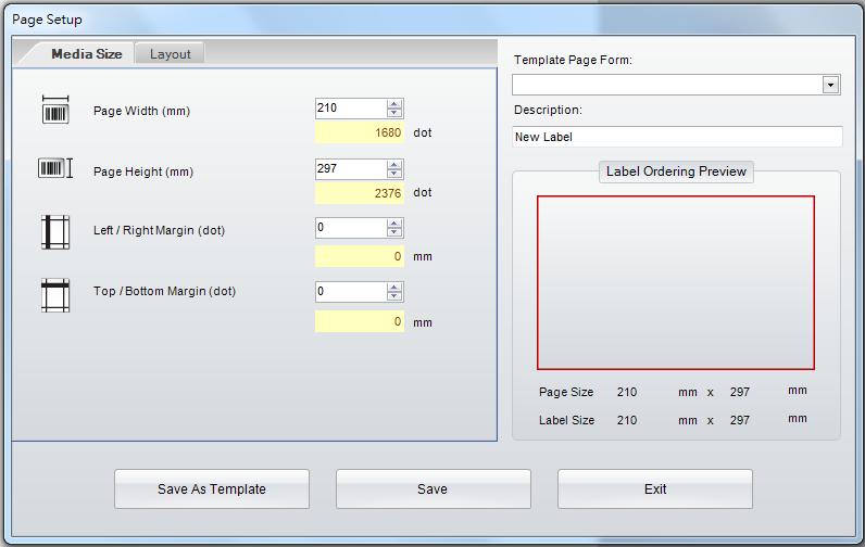 4.4 Select Label Size and Media Type GoLabel PDF On-line Help Click the icon on the Generic Tool Set The label parameters are definable, included page width, Page Height, Left/Right Margin and