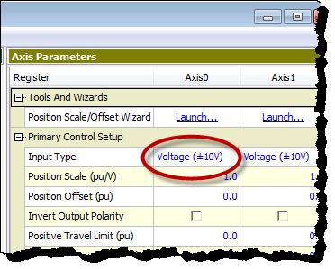 RMC70 Startup Guide AA Module 1. In the Axis Parameters pane, on the Setup tab, set the Input Type to Voltage or Current. 2. Click the Download button to apply the changes to the RMC. 3.
