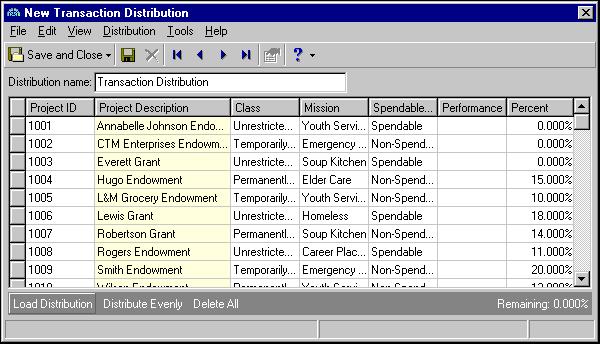 32 C HAPTER 4. Click Load Distribution. The Select a Default Transaction Distribution screen appears. 5. Select the distribution to load and click Select.