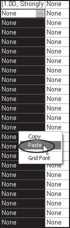 From the Edit pull-down menu select Copy. Next, highlight the cells you want to copy to. Right click and select Paste.