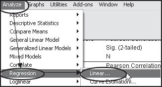From the Analyze pull-down menu select Regression, Linear. 2.