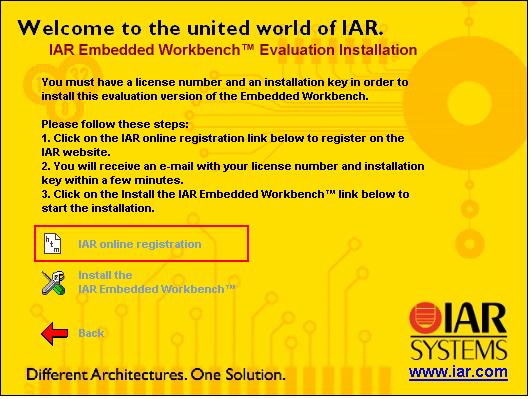 Click Install the IAR Embedded Workbench Figure 12: IAR installation from CD, step 1 3.