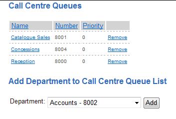 1 Within the Vision Portal select Configure Queues 2 From the Department list box select the relevant Department 3 Click on Add and the Department will be displayed at the top of the screen in the