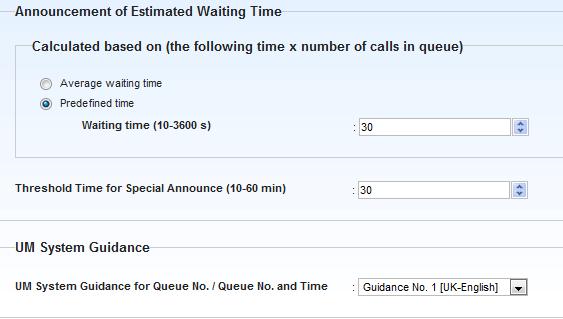 3.2 Queue Announcement Setting -2 User can set up estimate waiting time calculation method, Special greeting timer and language of queue announcement as follow <1.Configuration> -> <3.Group>-> <5.