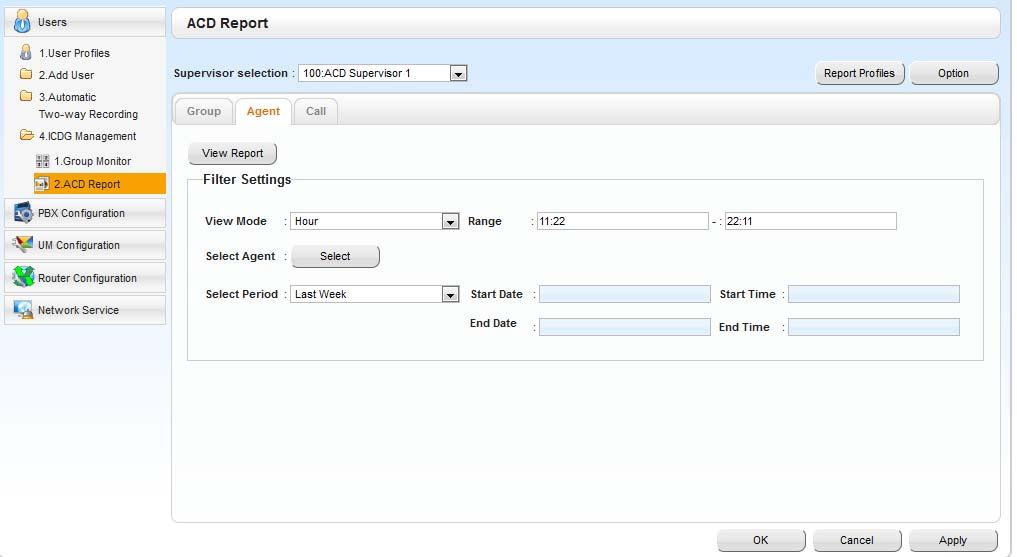 3.12 Report Function -Agent -2 3. Select Agent Select Agent which need to create report. Supervisor can only select own monitoring group Agents 4.