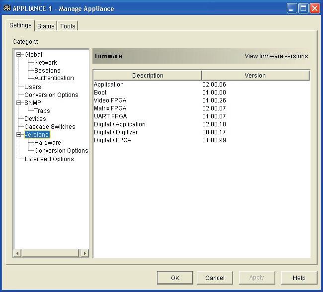 Figure 4.17: Firmware Version Dialog Box To upgrade RCM firmware: 1. Click the Tools tab in the Management Panel. The Tools dialog box displays. 2. Click the Upgrade Appliance Firmware button.