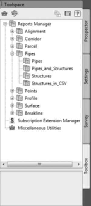 448 Harnessing AutoCAD Civil 3D 2011 FIGURE 11.42 Pay Item Reports Objects with pay item assignments are available for reports using the item s values.