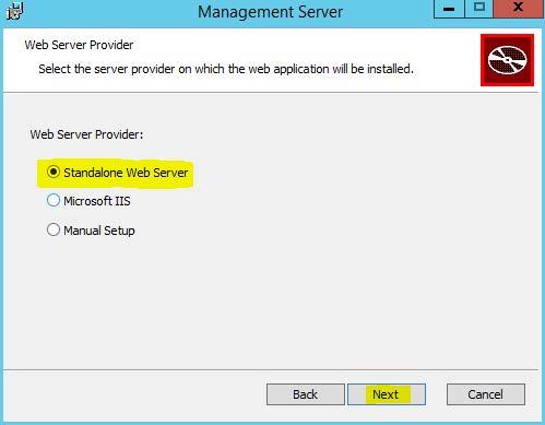 The following screen allows you to choose whether or not you are going to use the built in SQLite database or utilize a Microsoft SQL Server.