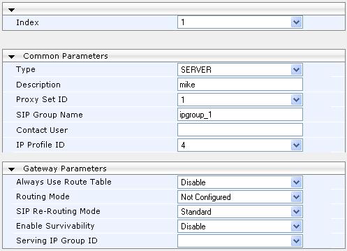MP-11x & MP-124 To configure IP Groups: 1. Open the 'IP Group Table' page (Configuration tab > Protocol Configuration menu > Proxies/IpGroups/Registration submenu > IP Group Table page item).