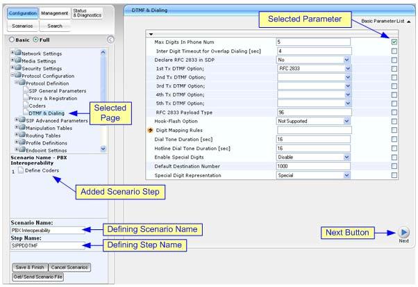 MP-11x & MP-124 7. Click the Next button located at the bottom of the page; the Step is added to the Scenario and appears in the Scenario Step list: Figure 3-15: Creating a Scenario 8.