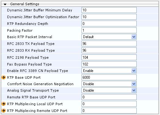 SIP User's Manual 3. Web-Based Management To configure the RTP/RTCP parameters: 1. Open the 'RTP/RTCP Settings' page (Configuration tab > Media Settings menu > RTP / RTCP Settings page item).