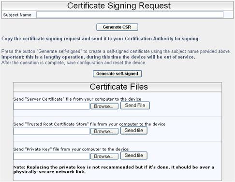 MP-11x & MP-124 3. Open the Certificates Signing Request' page (Configuration tab > Security Settings menu > Certificates page item). Figure 3-52: Certificates Signing Request Page 4.