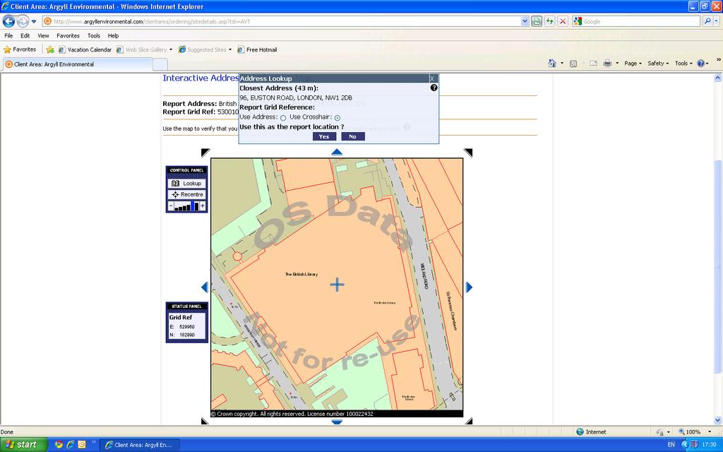 3.2.5 The interactive address verification map - If you have been able to specify the exact address location of your site, the cross on the map should be centred on the correct property.