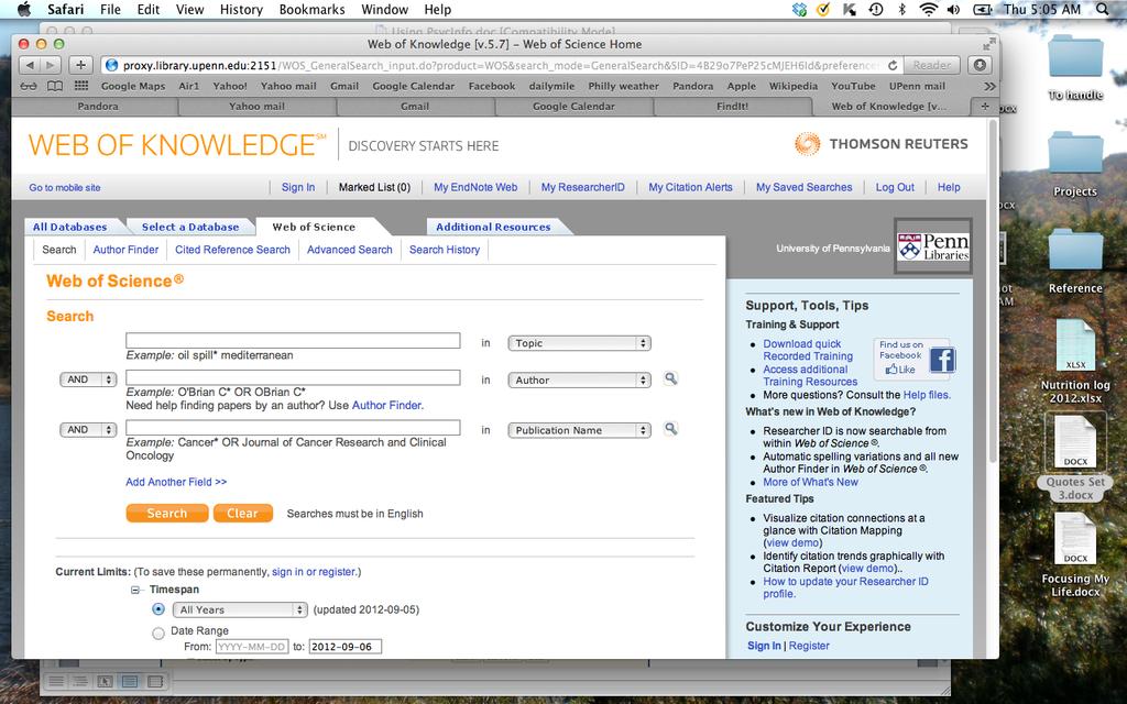 On the library home page, type in Web of Science or Web of Knowledge.