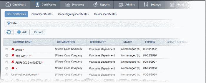 organization/department and will be listed in the 'Certificates' > 'SSL Certificates' interface.