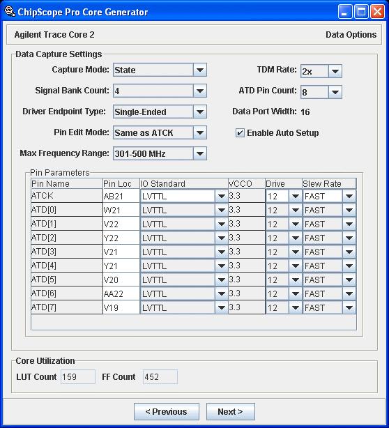 Chapter 2: Using the ChipScope Pro Core Generator ATC2 Core Data Options After you have set up the general ATC2 core options,