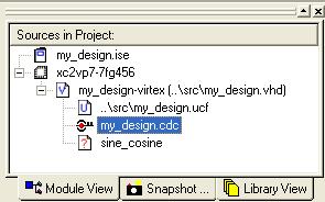 cdc file should now be displayed in the Sources in Project window underneath the associated design module (Figure 3-2). Figure 3-2: The.cdc Source File 2.