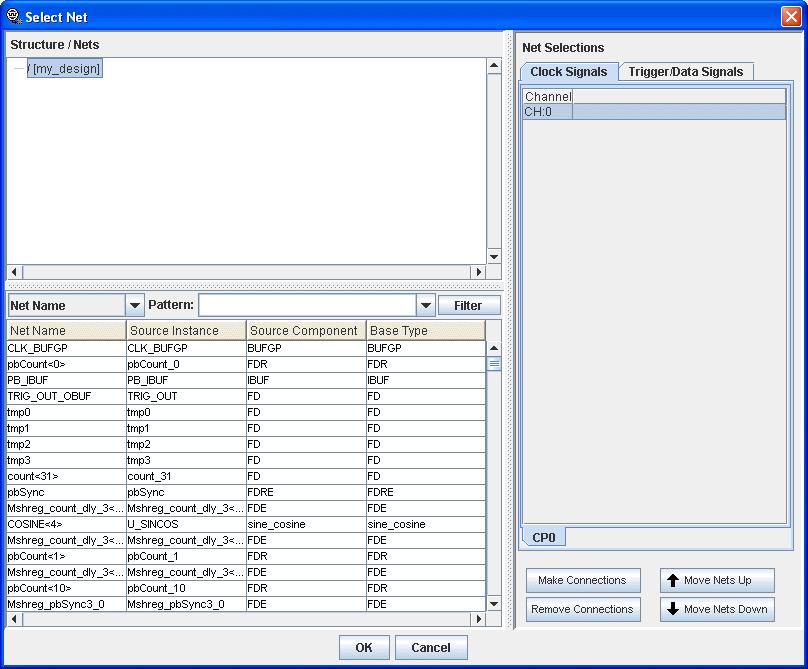 ChipScope Pro Core Inserter Features R To change any core connection, select Modify Connections. The Select Net dialog box now appears (Figure 3-16).
