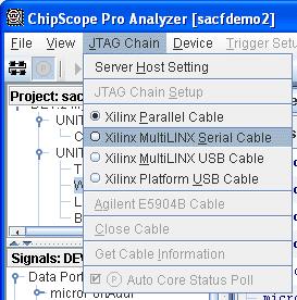 Analyzer Menu Features R Opening a MultiLINX connection To connect to a MultiLINX cable, make sure the cable is properly connected to either the serial or USB port and