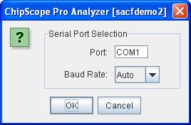 The ChipScope Analyzer will automatically query the USB ports and connect to the cable.