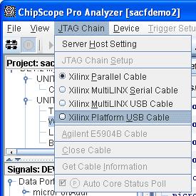 Note: The ChipScope Pro Analyzer supports only the JTAG configuration mode for the MultiLINX cable, regardless of port connection.