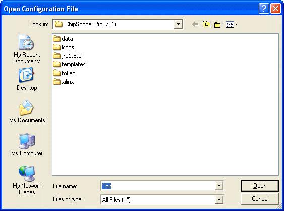 Chapter 4: Using the ChipScope Pro Analyzer To select the BIT file to download, click on Select New File. The Open Configuration File dialog box (Figure 4-25) opens.