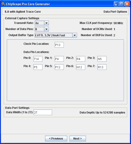 Generating an ILA/ATC Core R ILA/ATC Core Data Port Options After you have set up the ILA/ATC core trigger port options, click Next.